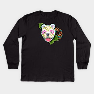 American Bulldog - Day of the Dead Sugar Skull Dog Kids Long Sleeve T-Shirt